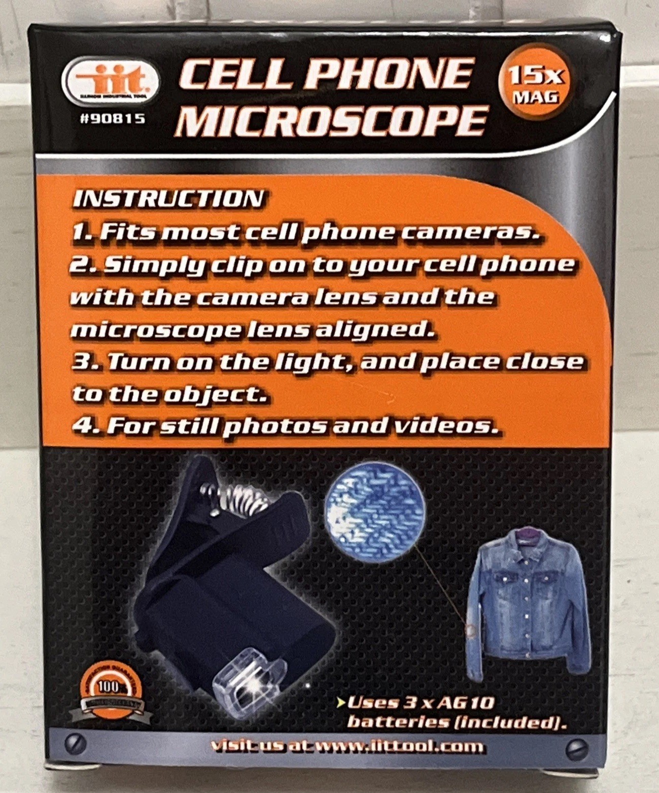Universal Cell Phone Microscope 15X Magnification w Clip Works on any Cell Phone