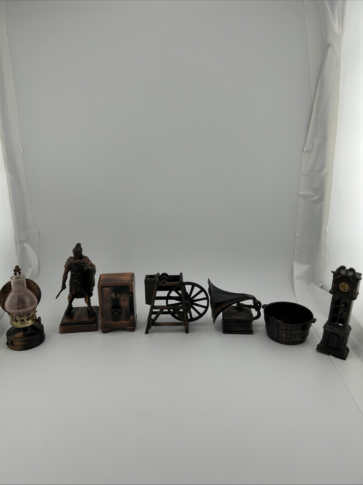 Vintage  die cast metal pencil sharpeners Lot Of 7 Clock/soldier/Lamp/Safe/ect