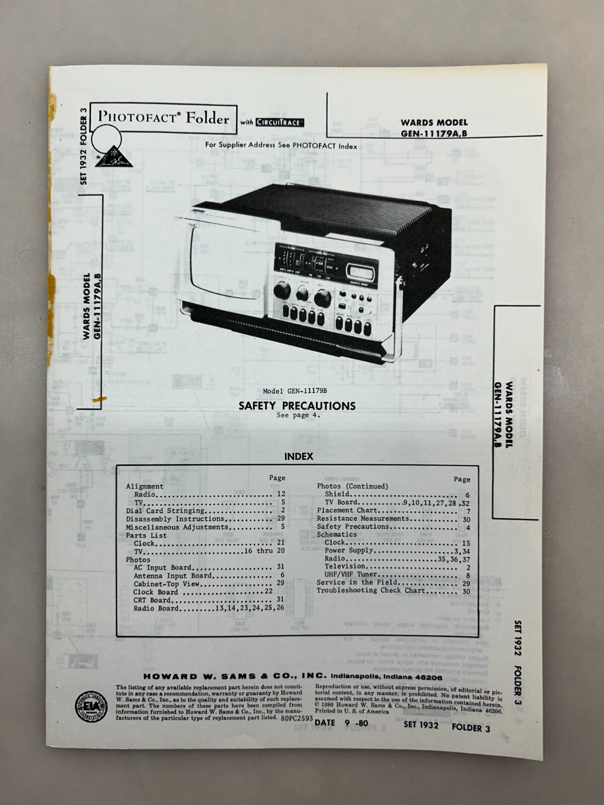 Wards GEN-11179 Service Manual Sams Photofact Free Shipping
