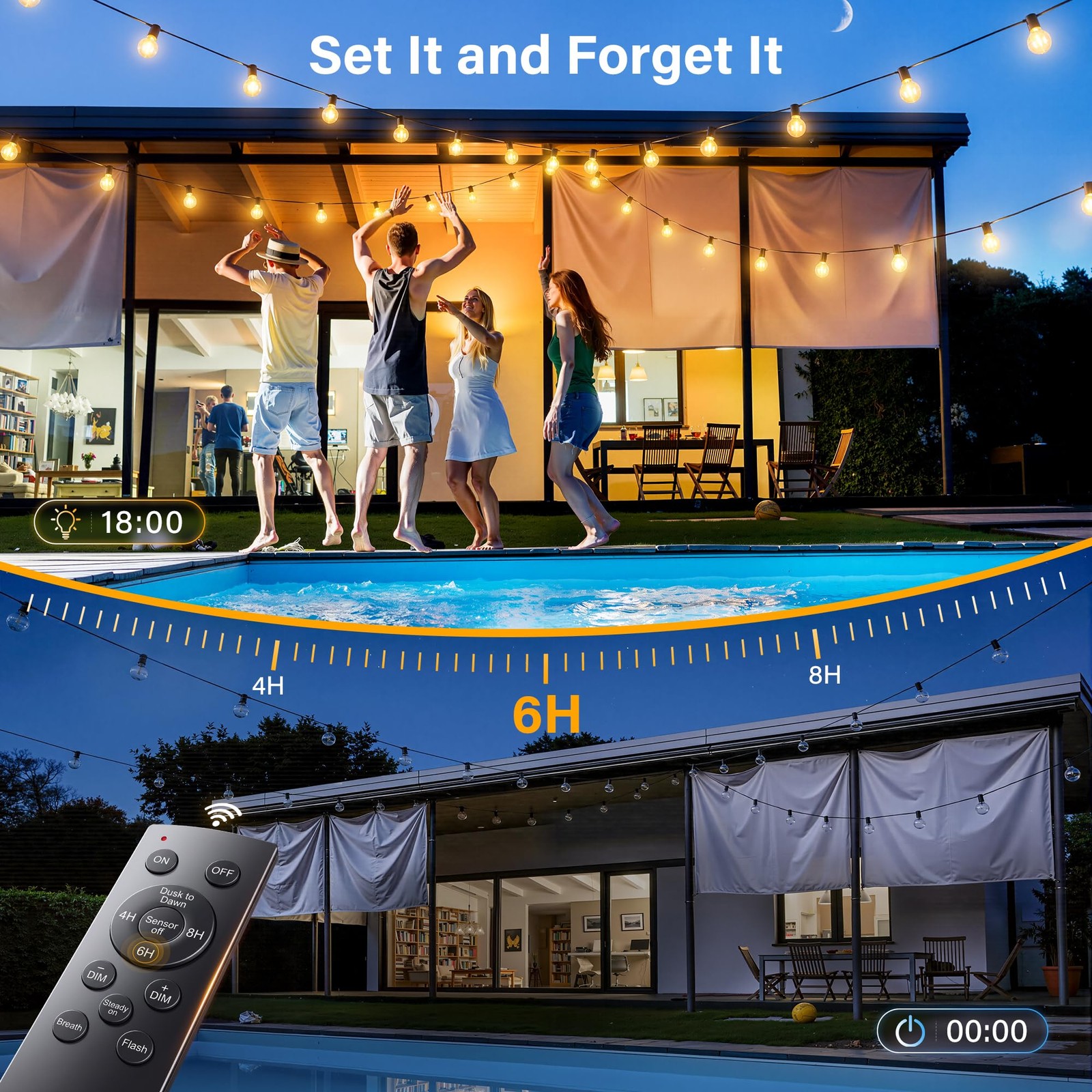 30FT Outdoor String Lights with Remote, Waterproof Connectable Dimmable G40 P...