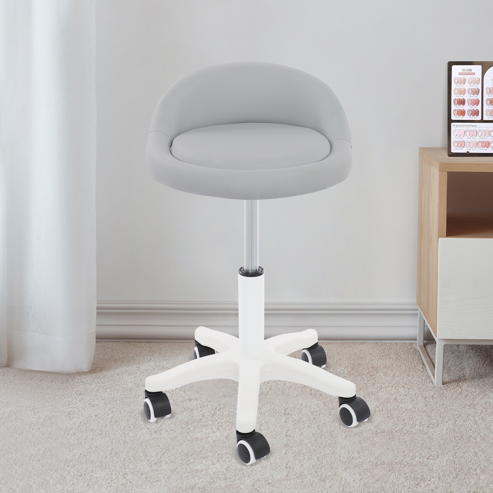 Adjustable Beauty Salon Chair Rolling Stool Rolling Stool with Low Backrest