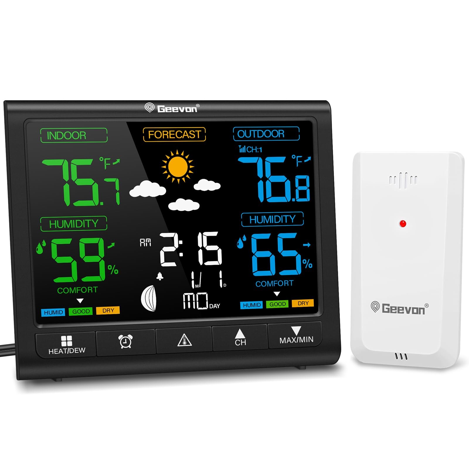 Weather Stations Wireless Indoor Outdoor Thermometer, HD Color Display Digita...