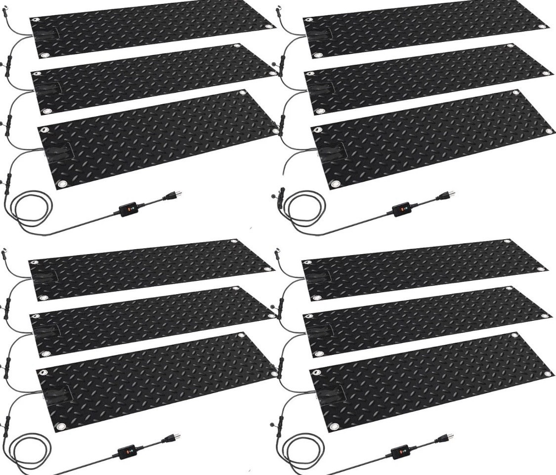 12 Pcs Snow Melting Walkway Mat 10" X 30" Non Slip Rubber Heated Mat With Power