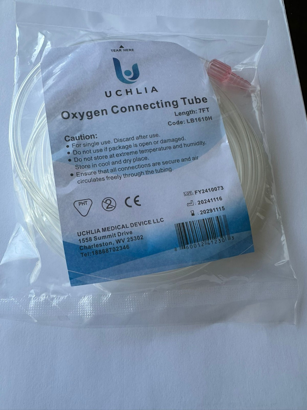 2PK UCHLIA  7FT ADULT FLEXIBLE  OXYGEN CONNECTING TUBE WITH INBUILT CONNECTOR.