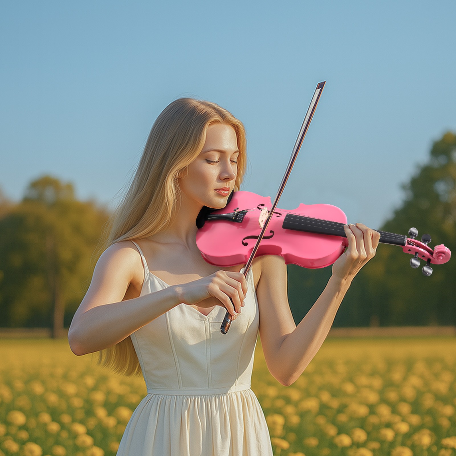 New 1/4 Size Kid Pink Basswood Acoustic Violin Fiddle with Case Bow Rosin US