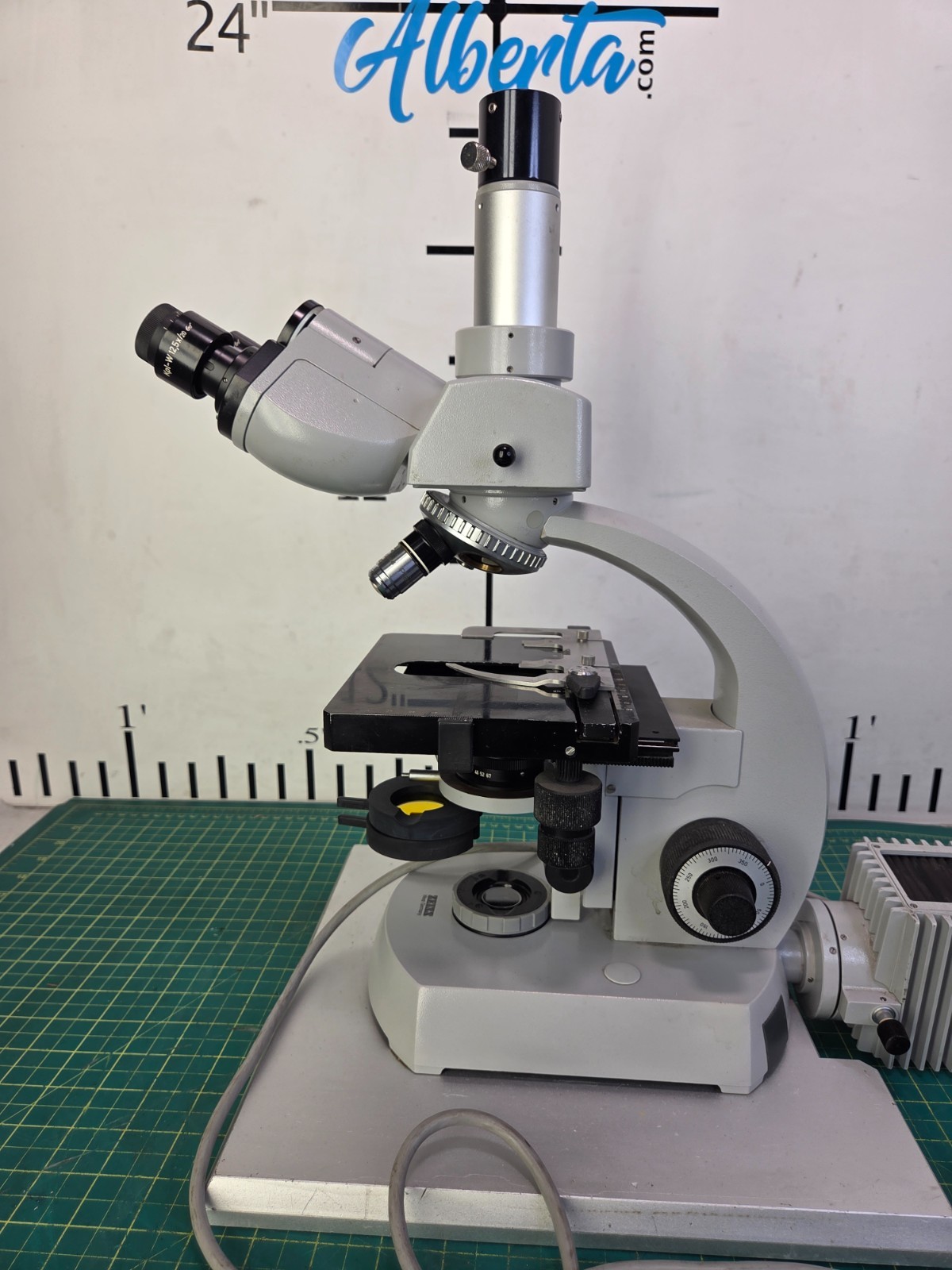 Zeiss Upright Microscope Mounted on a Metal Plate W/2 Objectives