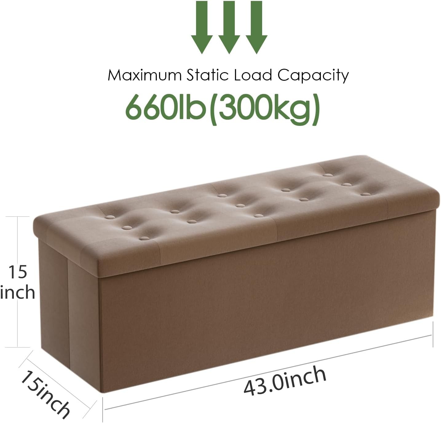 PRANDOM Jumbo Ottoman with Storage [1-Pack] 43D x 15W x 15H, Dark Coffee