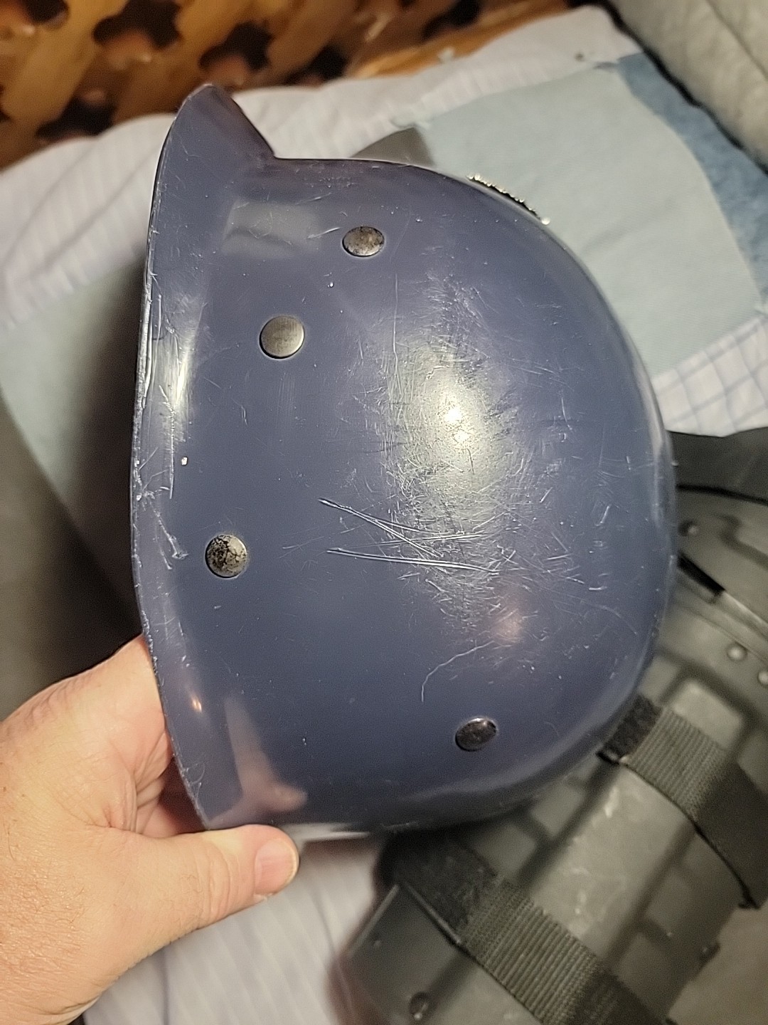 VTG French Gendarme Riot Helmet W Bomb Emblem/Liner+Chin Strap +Forearm Guards