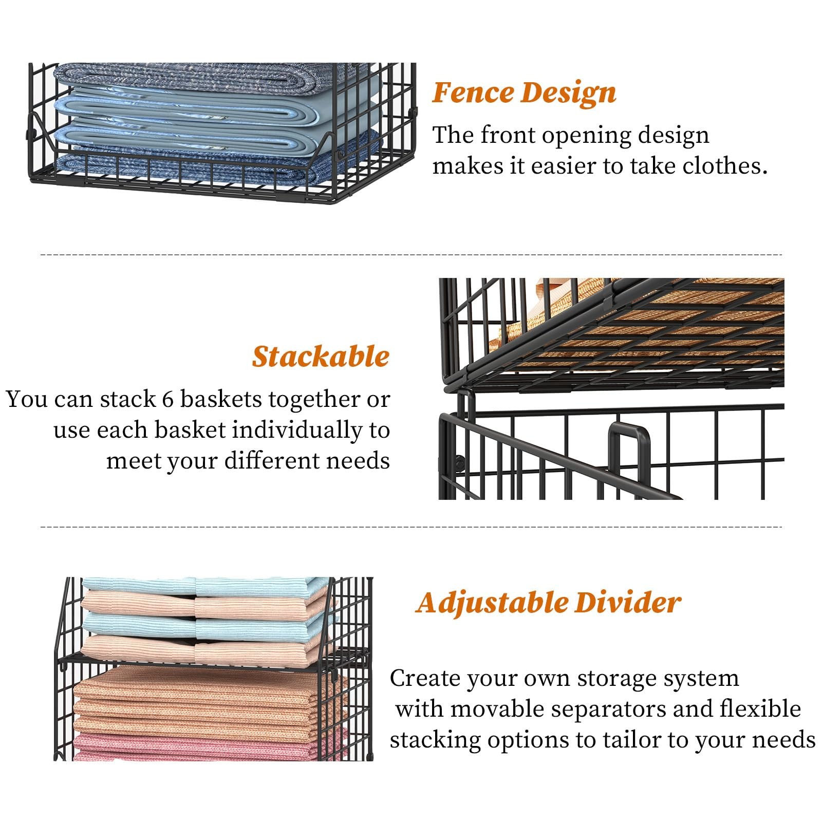 5-Tier Stackable Closet Organizers and Storage with Small Basket for Hats,Clo...
