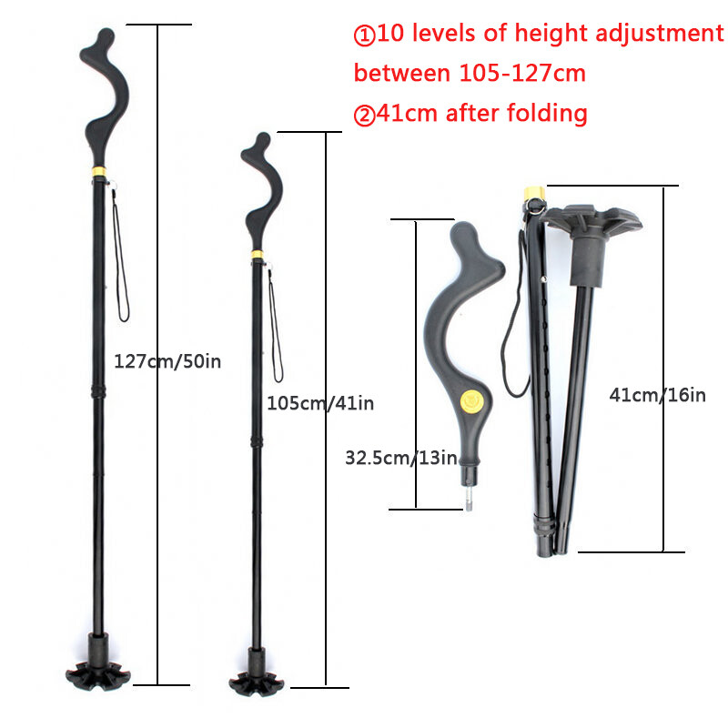 10 Levels Adjustable Collapsible Posture Correcting Cane Foldable Walking Cane