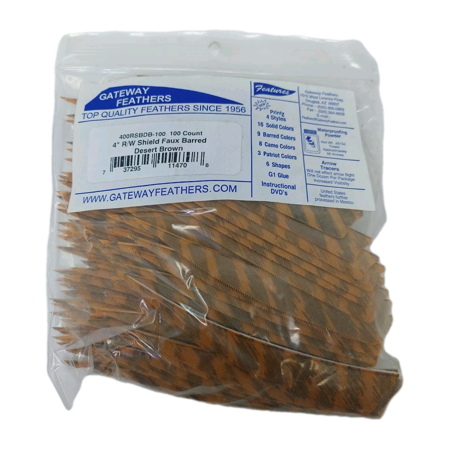 100 Pack Gateway Feathers 4" Right Wing: Shield Barred Desert Brown 400RSBDB-100