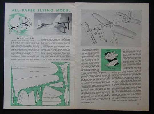 FF Rubber-Powered Plane *all paper construction* 1945 HowTo PLANS WWII shortages