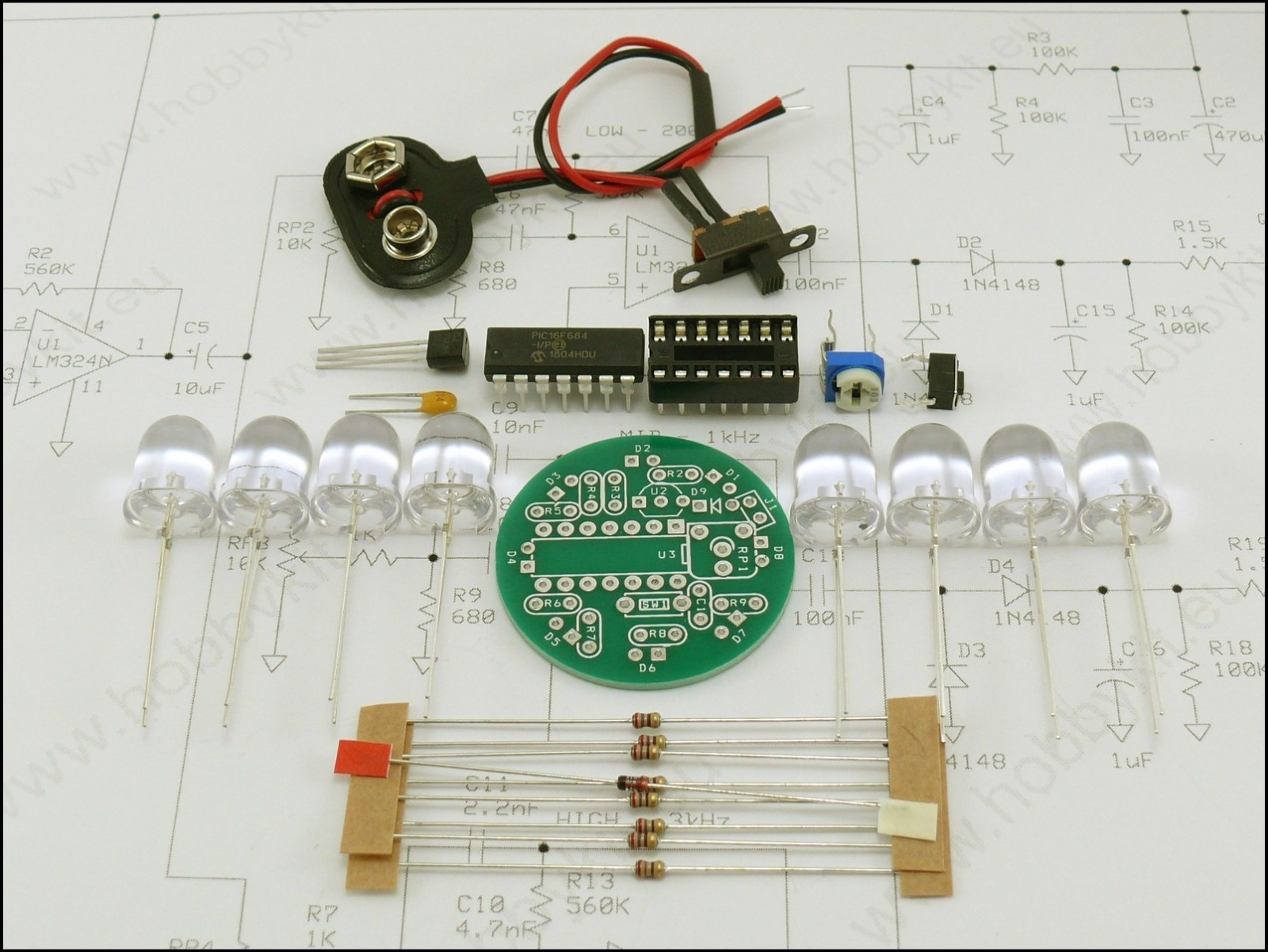 LED Beacon Light Chaser Round Sequencer DIY Assembling Kit 8x 10mm LEDs HK9905K