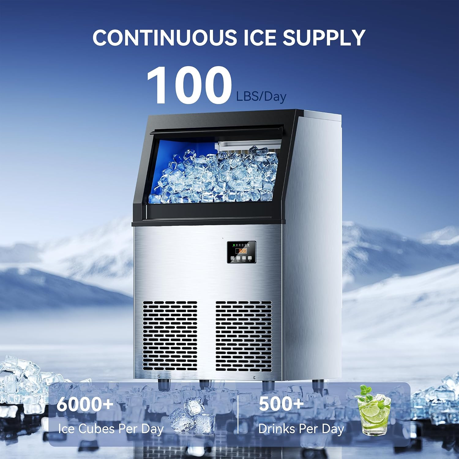 Commercial Ice Maker Machine, 100Lbs/24H Ice Machine, 34Lbs Storage, 45 Ice Cube
