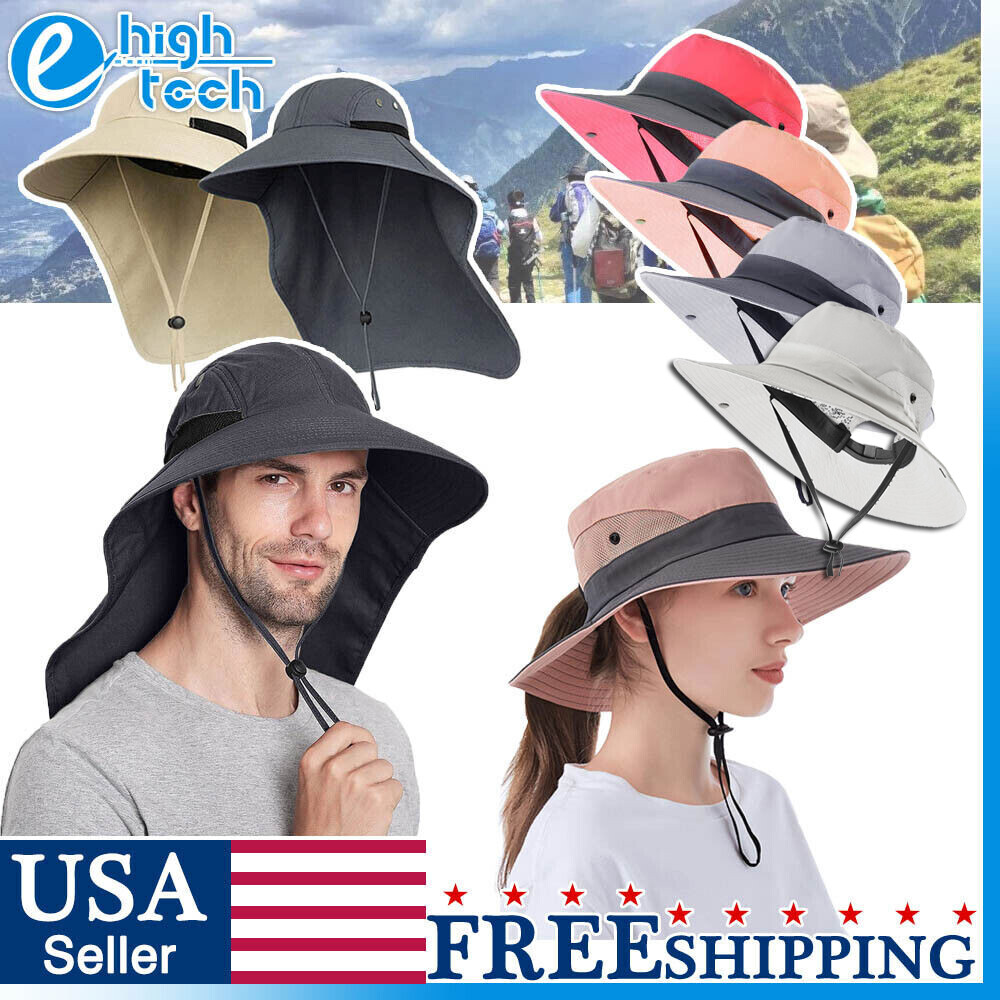Men Women Bucket Boonie Hat Flap Cap Wide Brim Fishing Outdoor Sun UV Protection