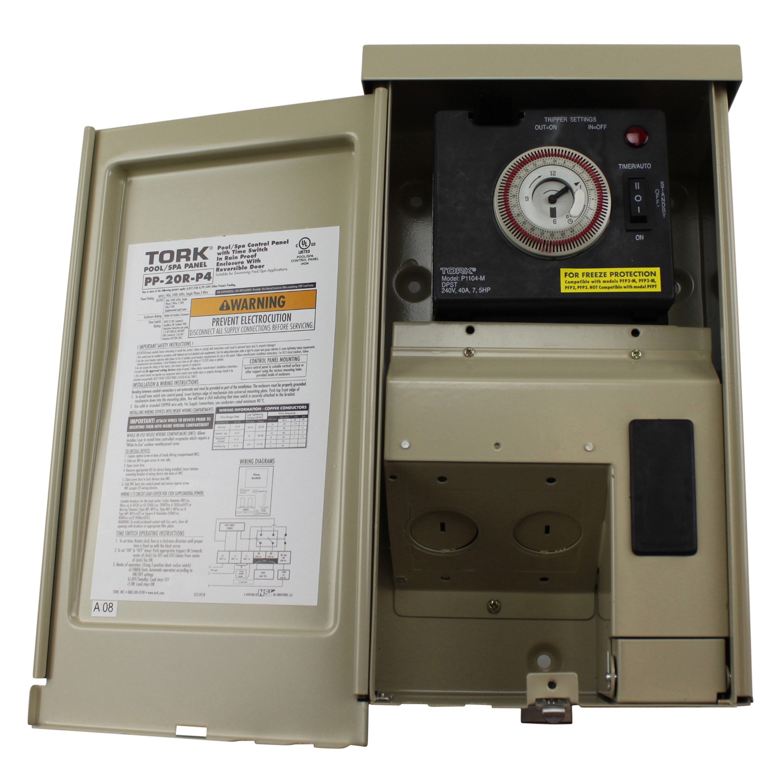 TORK NSI PP-20R-P4 TIMER POWER PANEL FOR POOL, SPA, LIGHTING, 40A, 240V