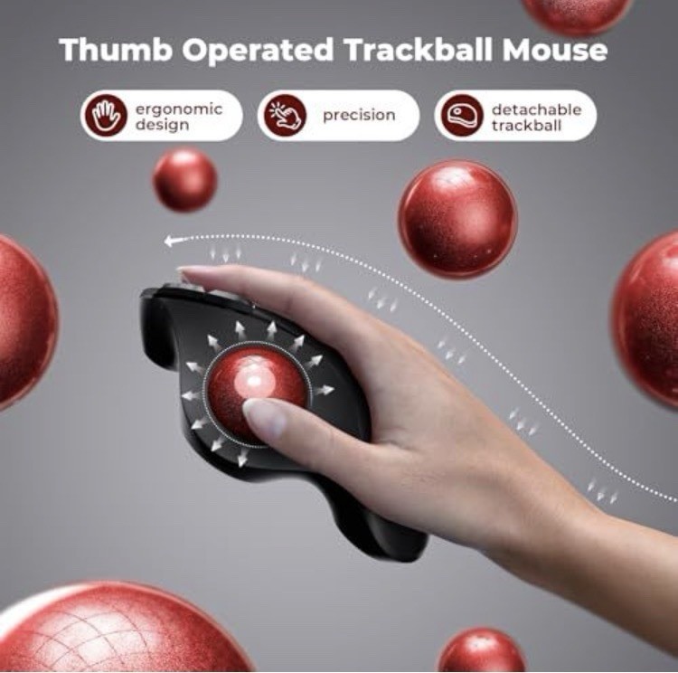 Seenda Wireless Trackball Mouse Ergonomic Bluetooth Rechargeable 3-Device PC Mac
