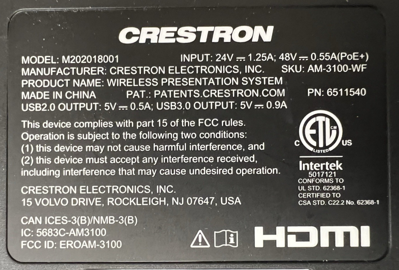 Creston M202018001 AirMedia Series 3 Wireless Presentation System Receiver