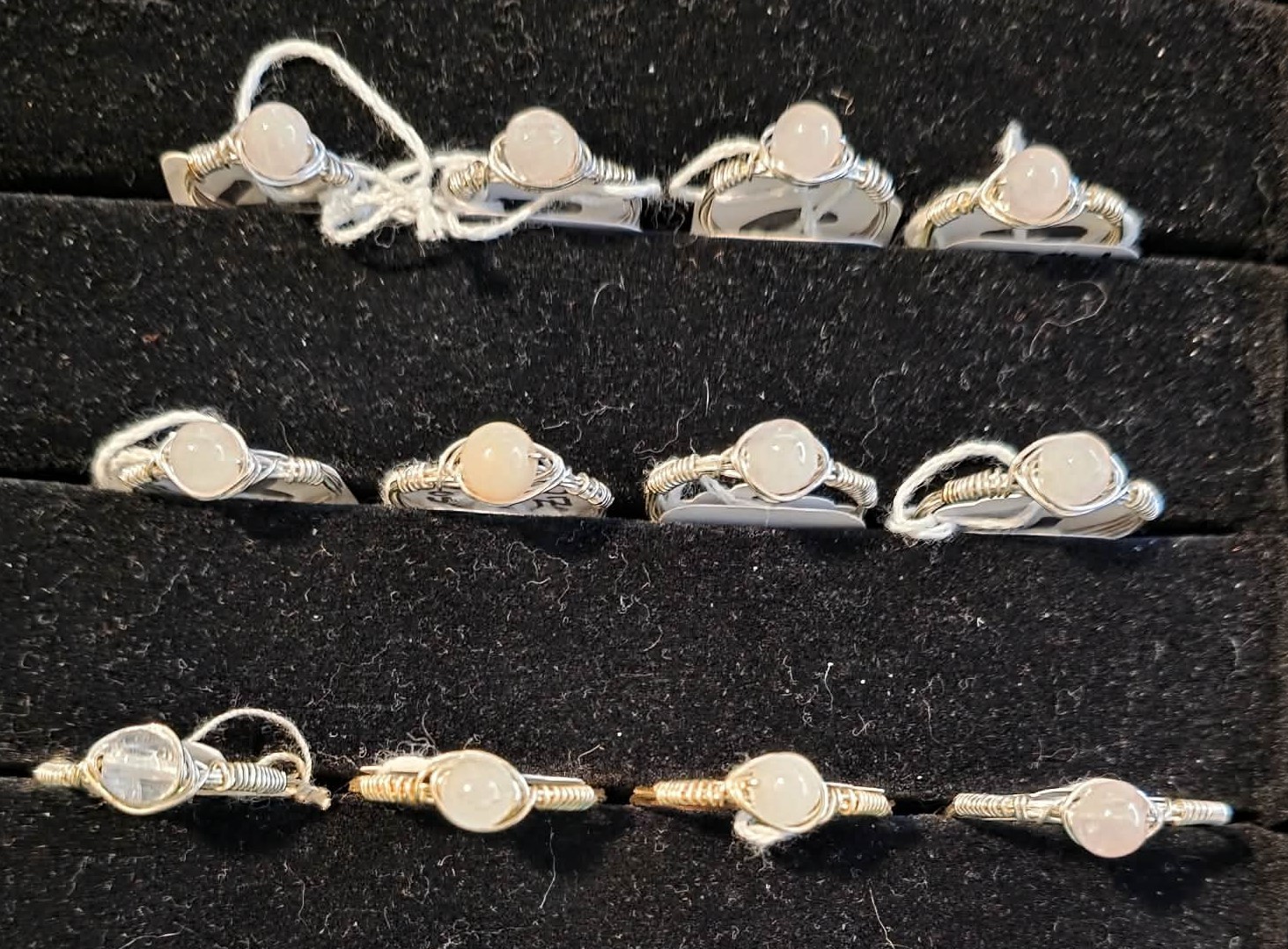Handmade size 5 wire-wrapped Rose Quartz rings with Silver-Plated wire
