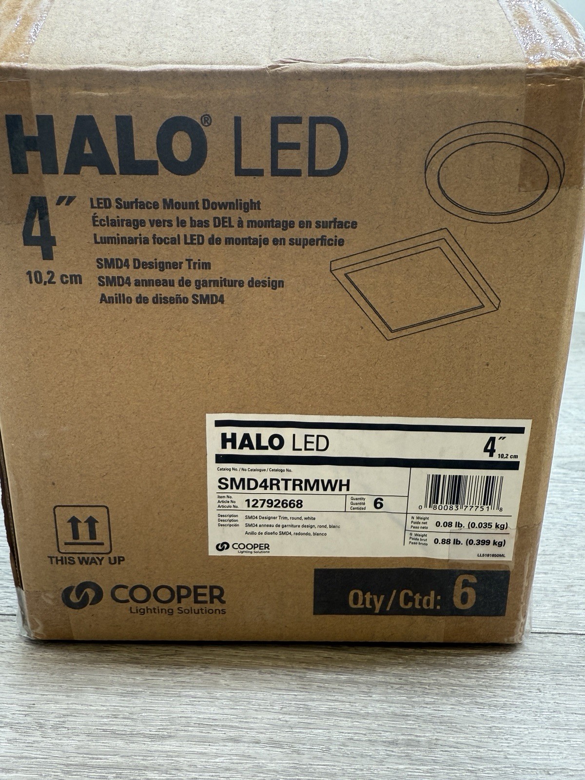 Halo SMD4RTRMWH 4" Open Recessed Trim Pack of 6 White