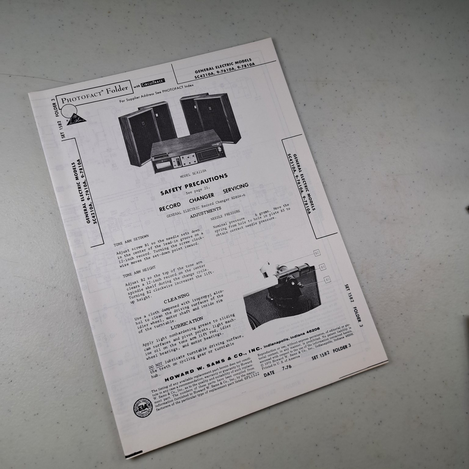 GENERAL ELECTRIC Service Manual SC4210A 9-7610A 9-7810A 1976 Photofact