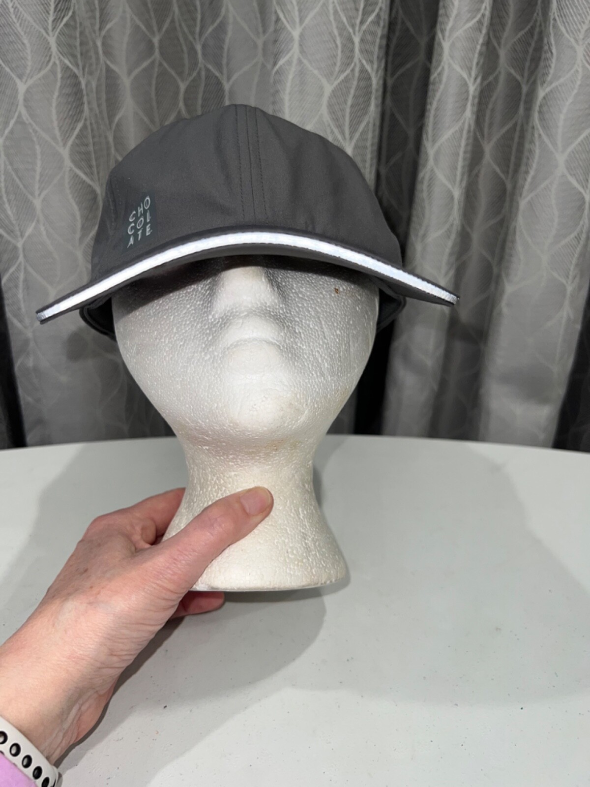 Allstate Hot Chocolate 15K 5K Gray Poly spandex Running Hat Cap Hook Loop EUC