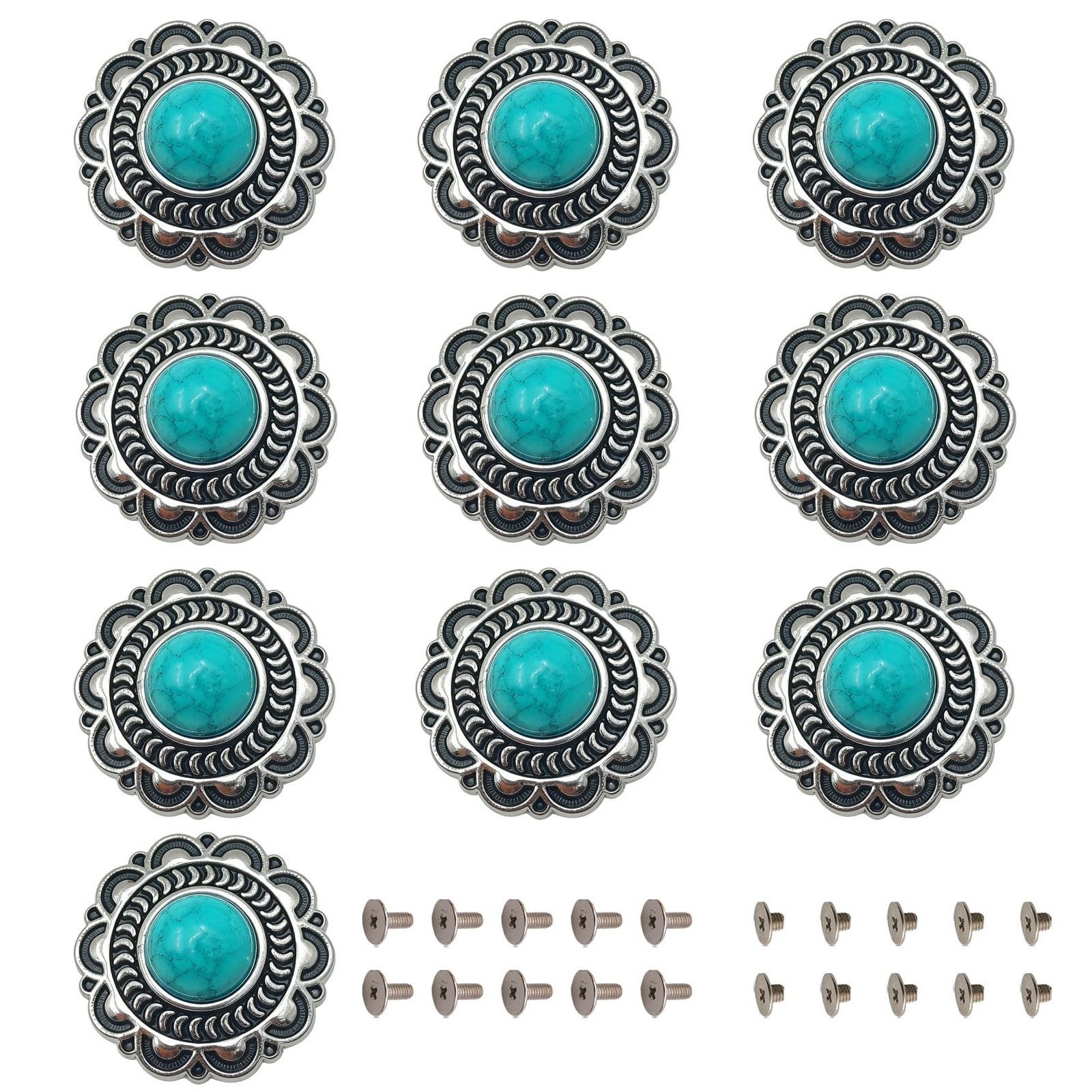 10 PCS Green Turquoise Sunflower Decorative Round Conchos Screw Back Buttons