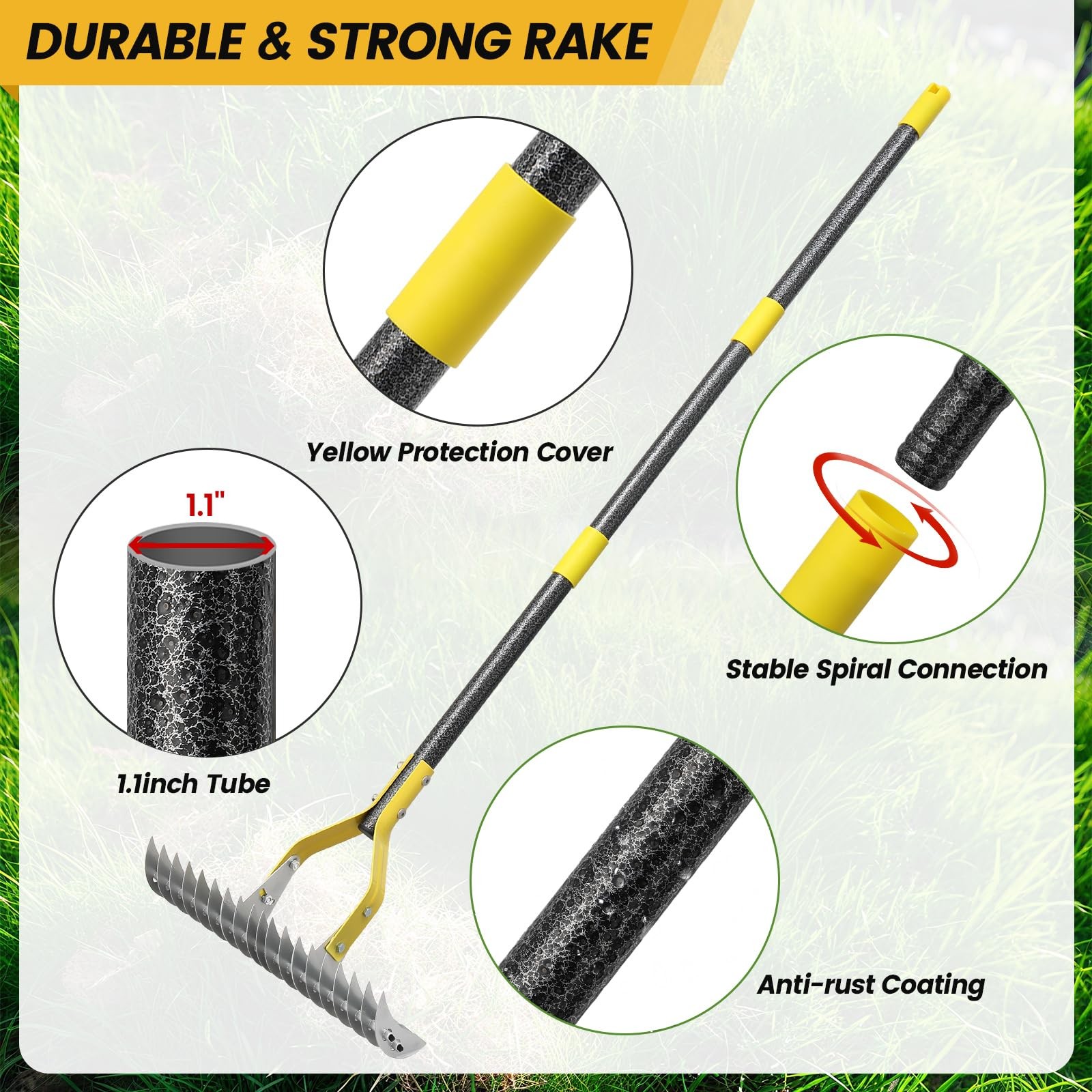 Best Thatch Rake 4.5FT Heavy Duty Metal Dethatcher with Adjustable Long Handle