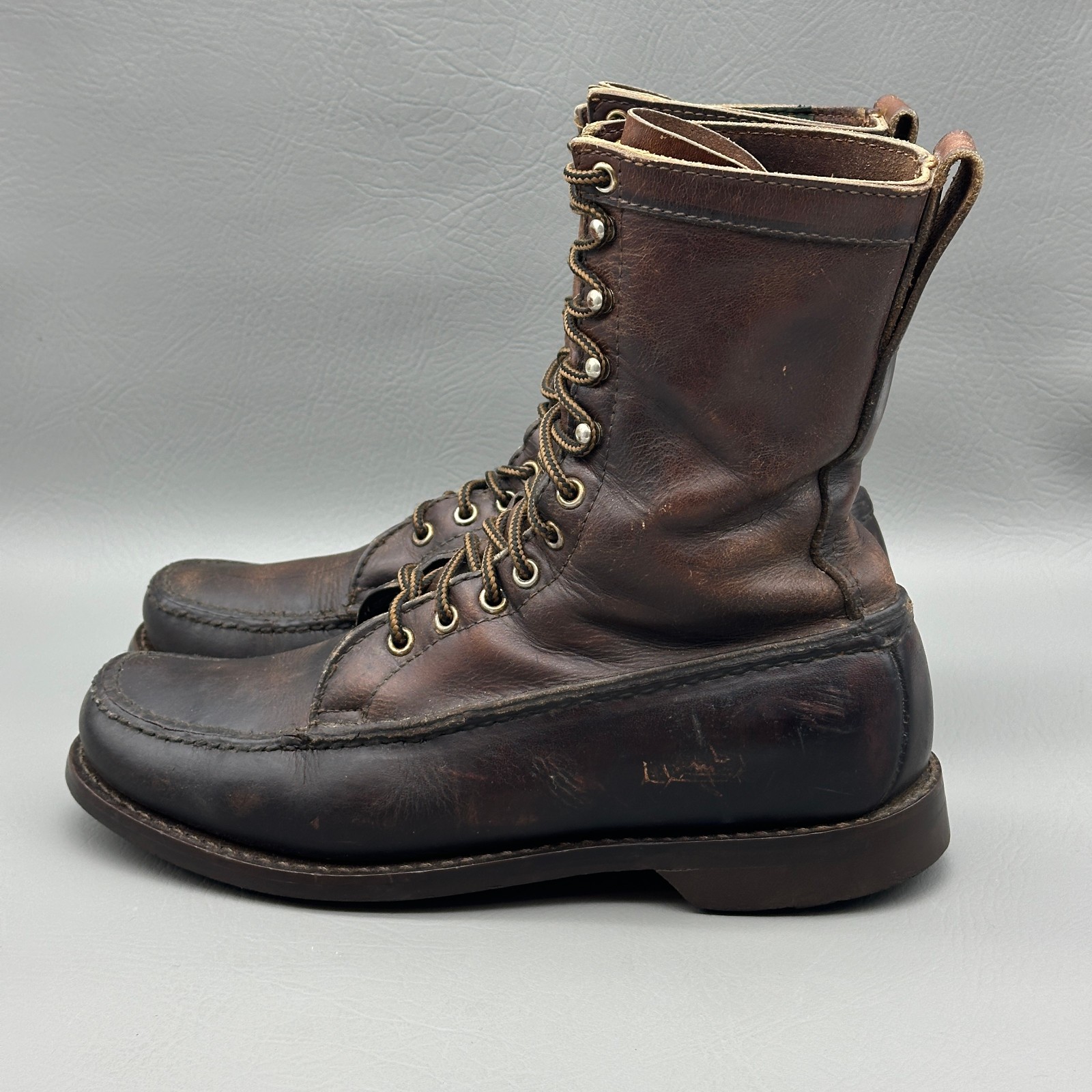 Vintage Gokey Moc Toe Boots Mens Size 9.5-10 Brown Leather Gro-Cord Hunting USA