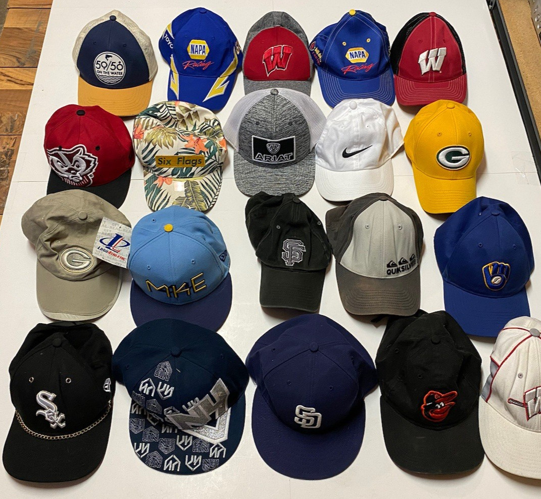 Lot of 25 Vintage Sports Team Hats Snapback Baseball Caps MLB NFL Embroidered