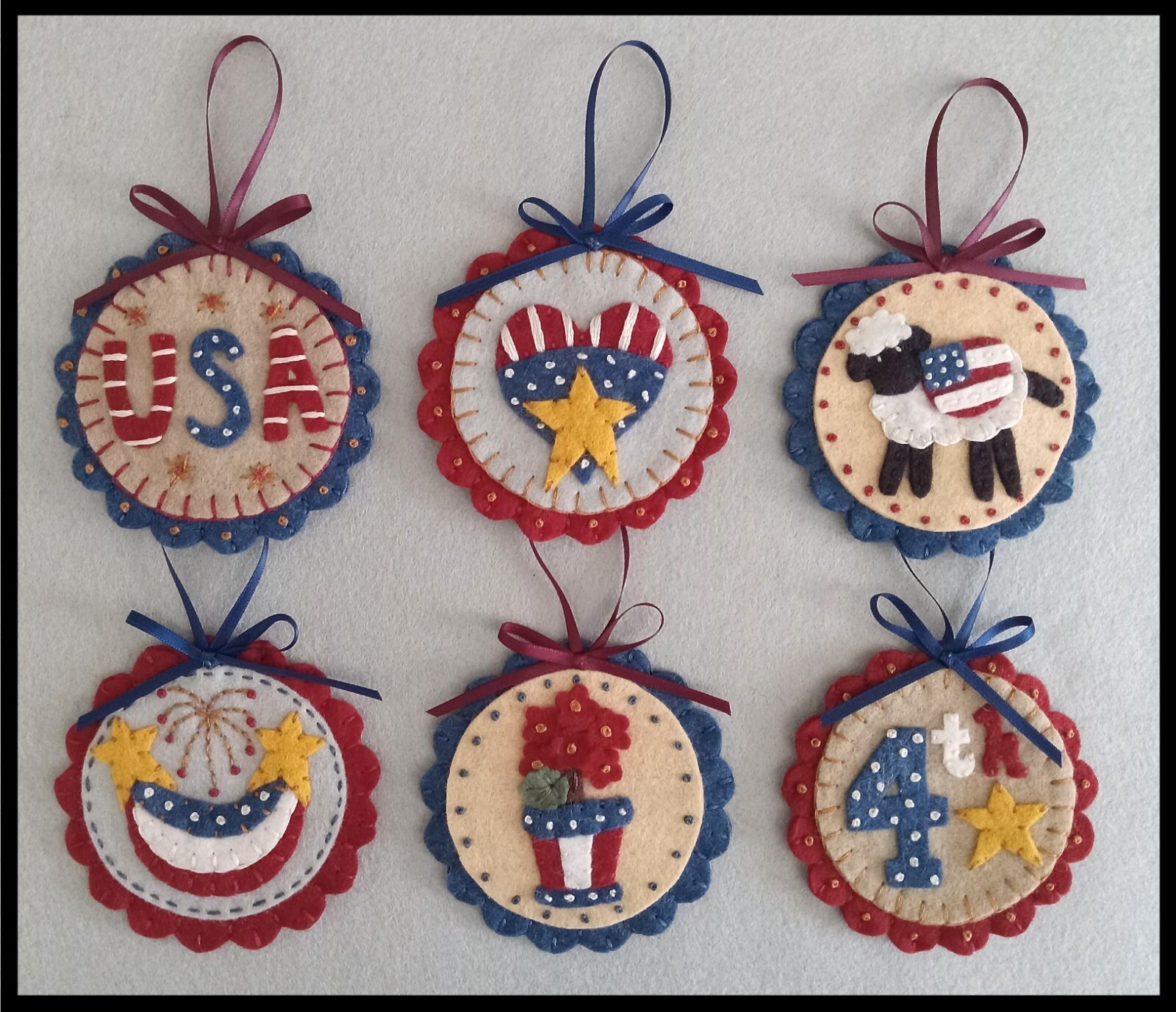 PATTERN!~*StArS & StRiPeS*~Patriotic Americana Ornaments~wool applique~ PATTERN!