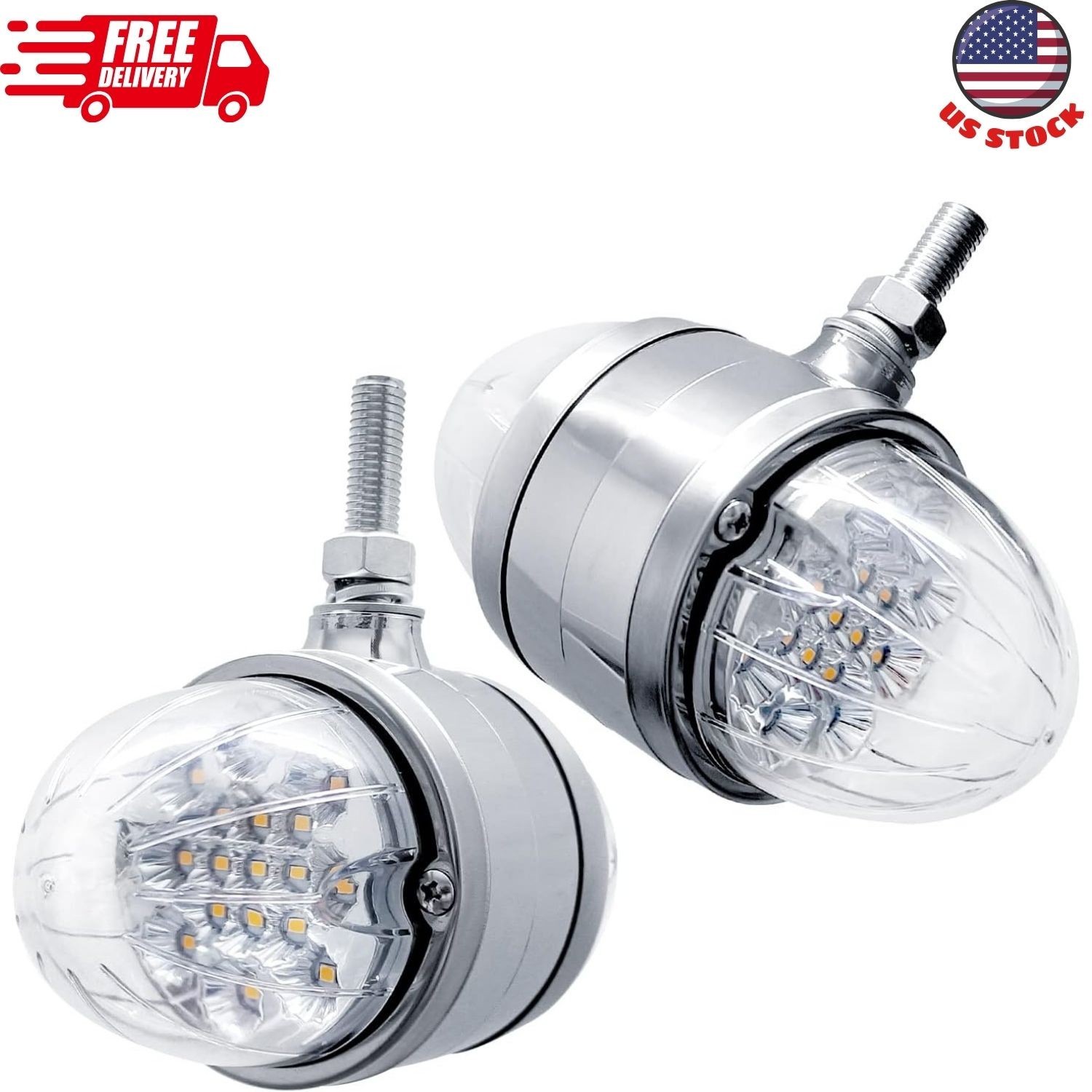2PCS 17 LED Dual Function Watermelon Double Face Light Amber Red LED Clear Lens