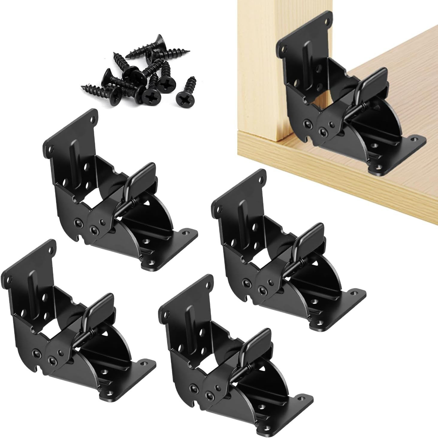 YDAJIURI Folding Brackets 4 Pack, Heavy-Duty Self-Locking Hinges with Screws, Fo