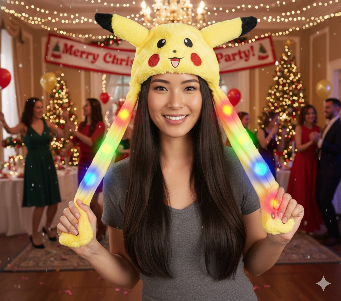 PIKACHU Flapping Blinking PIKACHU Light Up Moving Ears Plush Hat Costume FUN 🎡