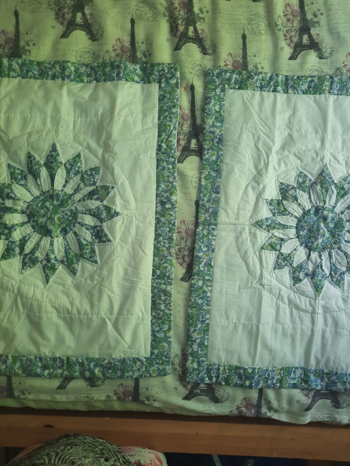 SET 2 OF PATCHWORK PILLOWCASE COTTON WHITE BLUE