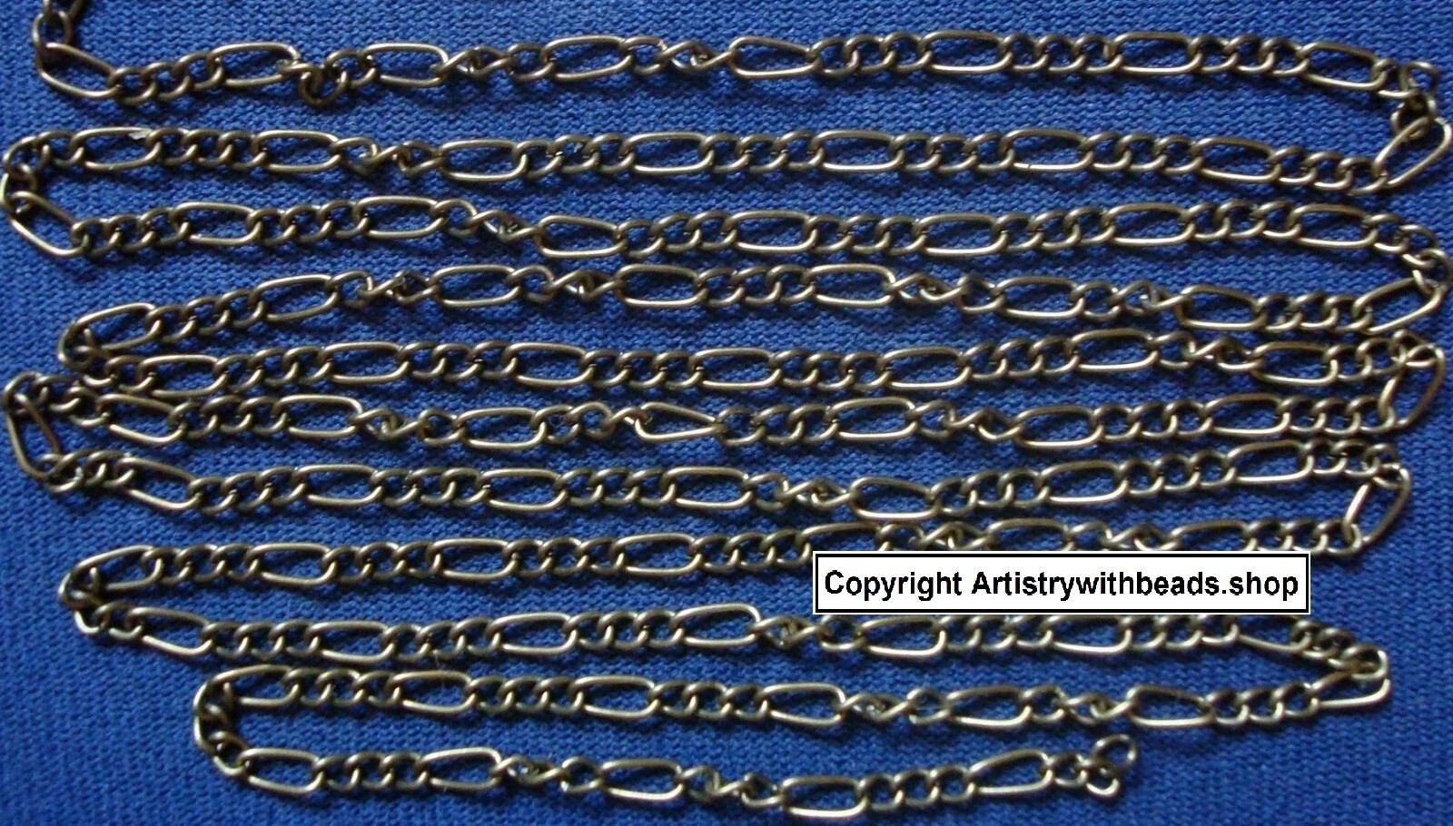 Bracelet Chain 3' Ant Bronze pl Figaro chain 8 links per in 6x3-3x2mm PCH067