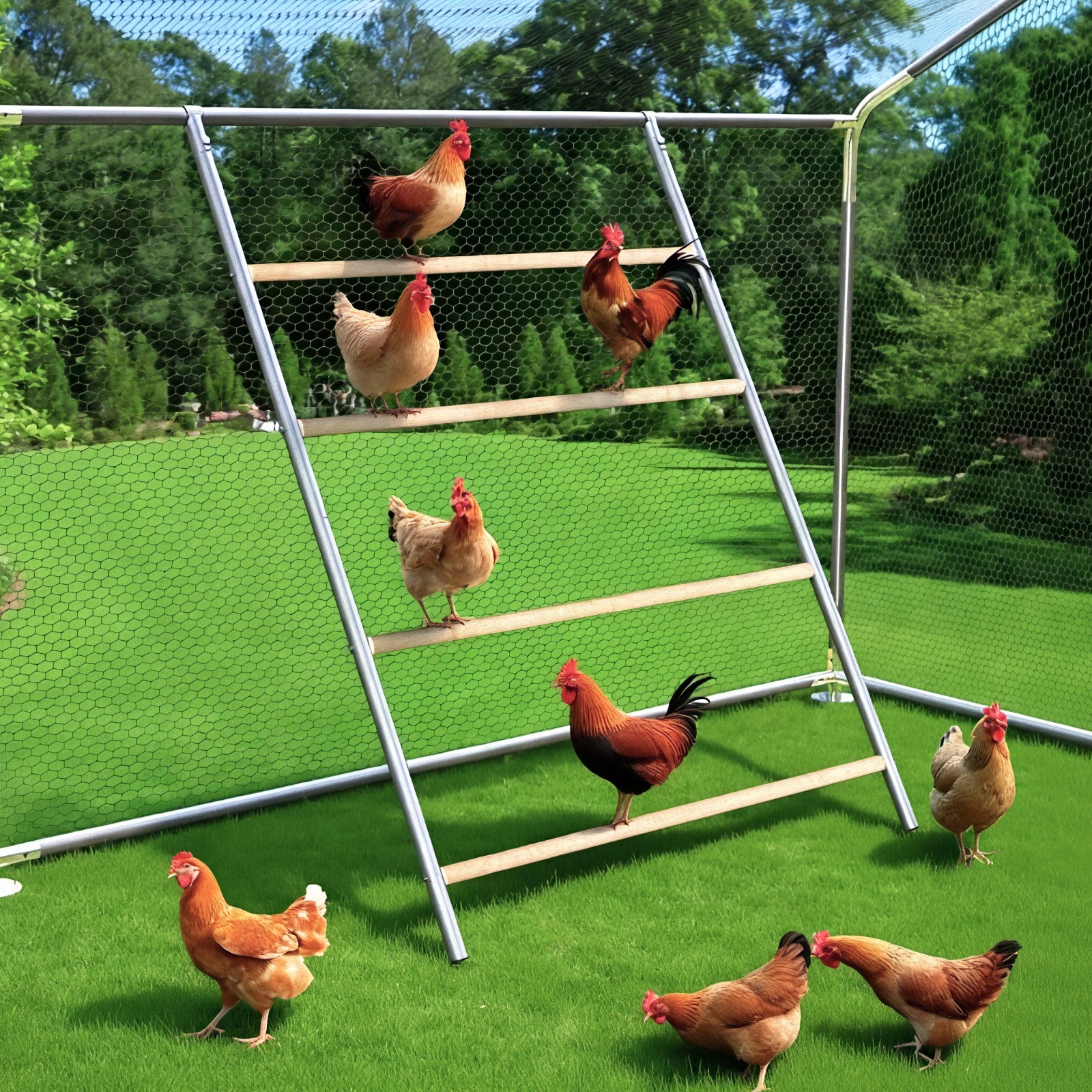 Heavy Duty Chicken Roosting Perch w/ Round Rod for Coop Backyard Poultry Farming