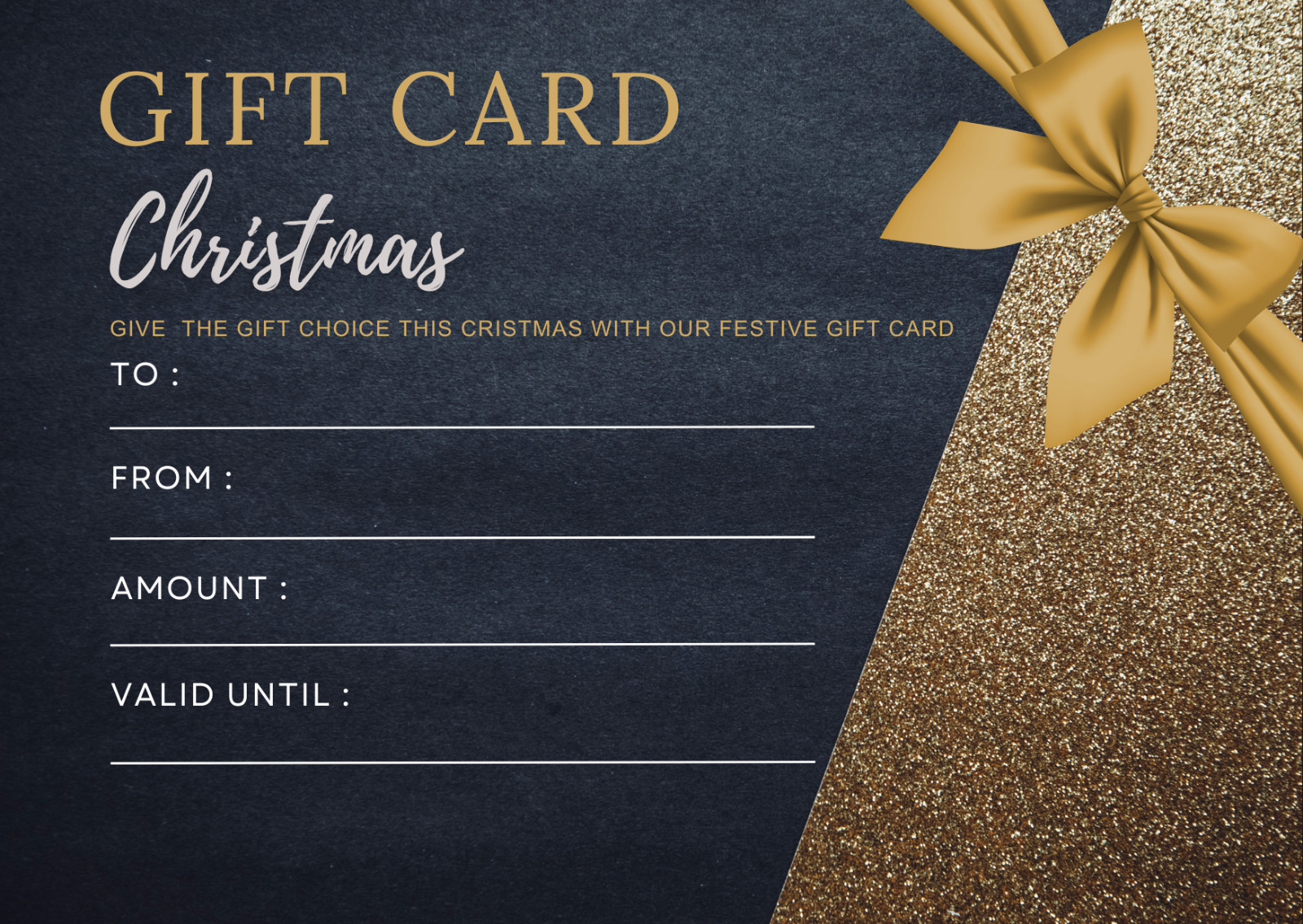 Christmas Gift Card Template | Luxury Gold Ribbon Design | Instant Digital
