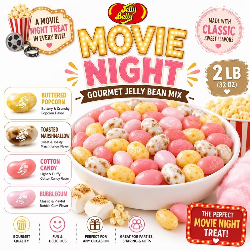 Jelly Belly Movie Night Mix Gummy Jellybeans - 2LB Bag - Gourmet Jellybeans Mix!