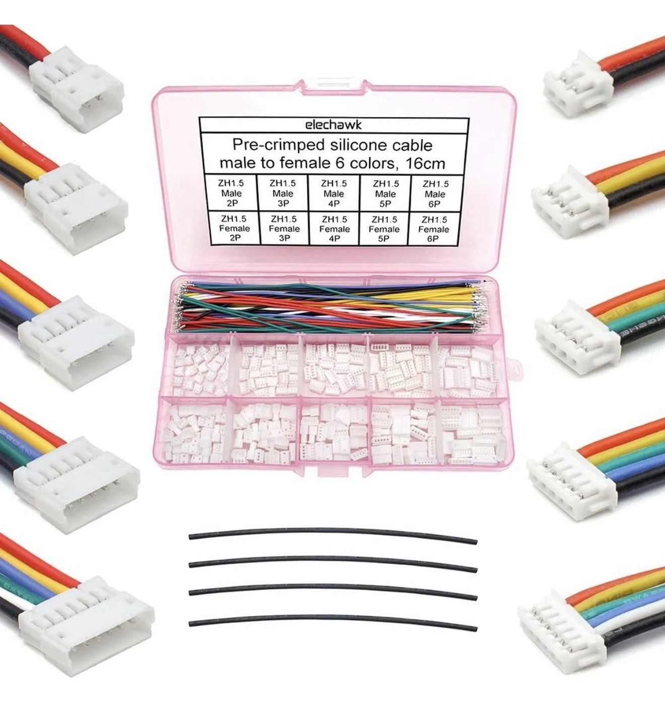 ZH 1.5MM Male Female Connectors and 28AWG Pre-Crimped Silicone Cables kit, ZH...