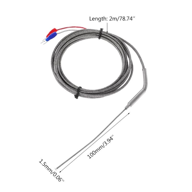 2m K Type Thermocouple Stainless Steel 1.5mm Probe Temperature Controller Sensor