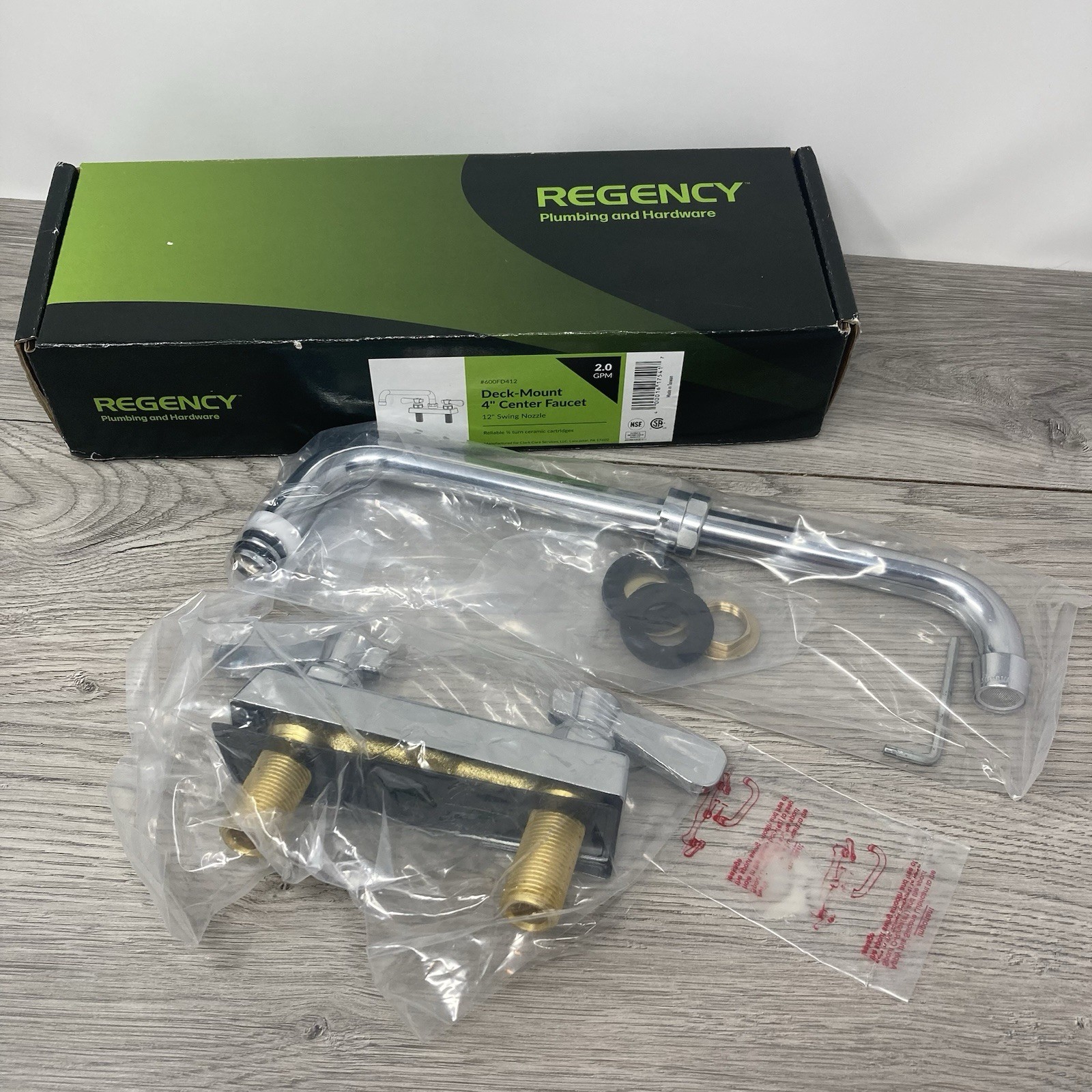 Regency Deck-Mount Faucet w/ 4" Center, 12" Swing Nozzle (600FD412) 2.0 GPM Flow