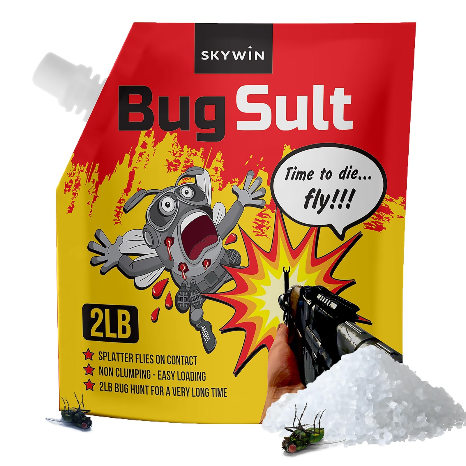 Fly Shooter Refill Salt 2 lbs Large Grain Bug Gun Ammo Easy Pour Spout