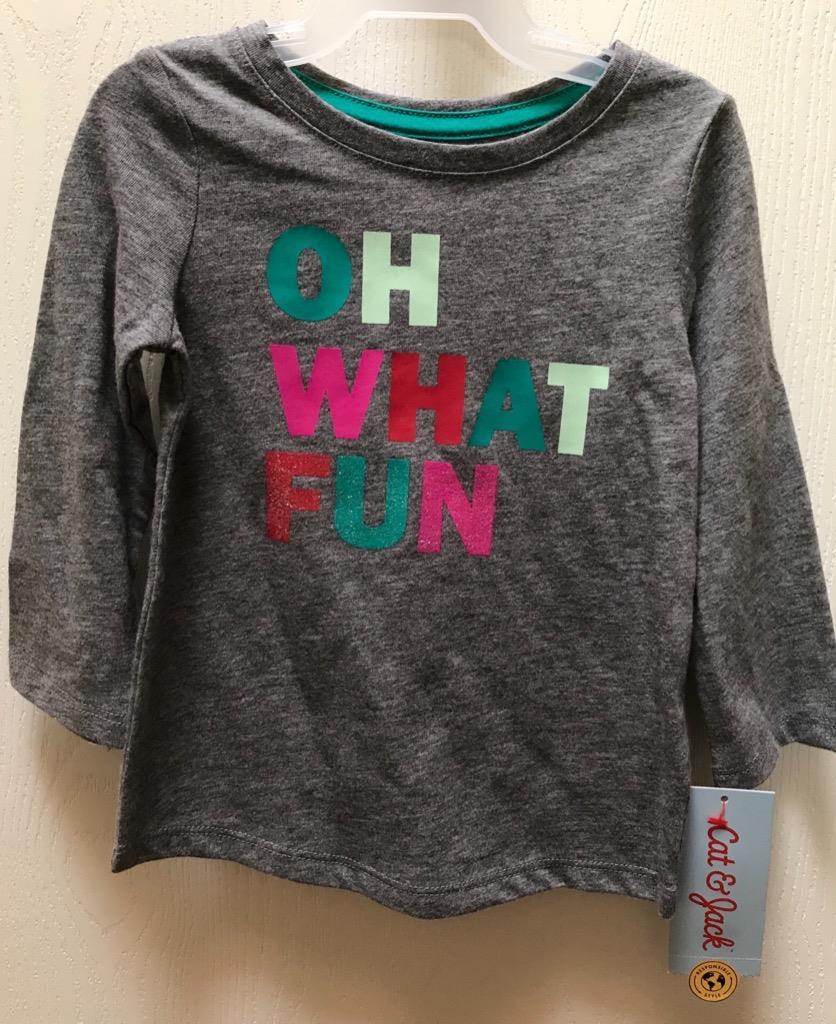 Christmas Any-Day Baby Girl Gray T-Shirt Blouse Cat Jack 12 mo. OH WHAT FUN  NWT