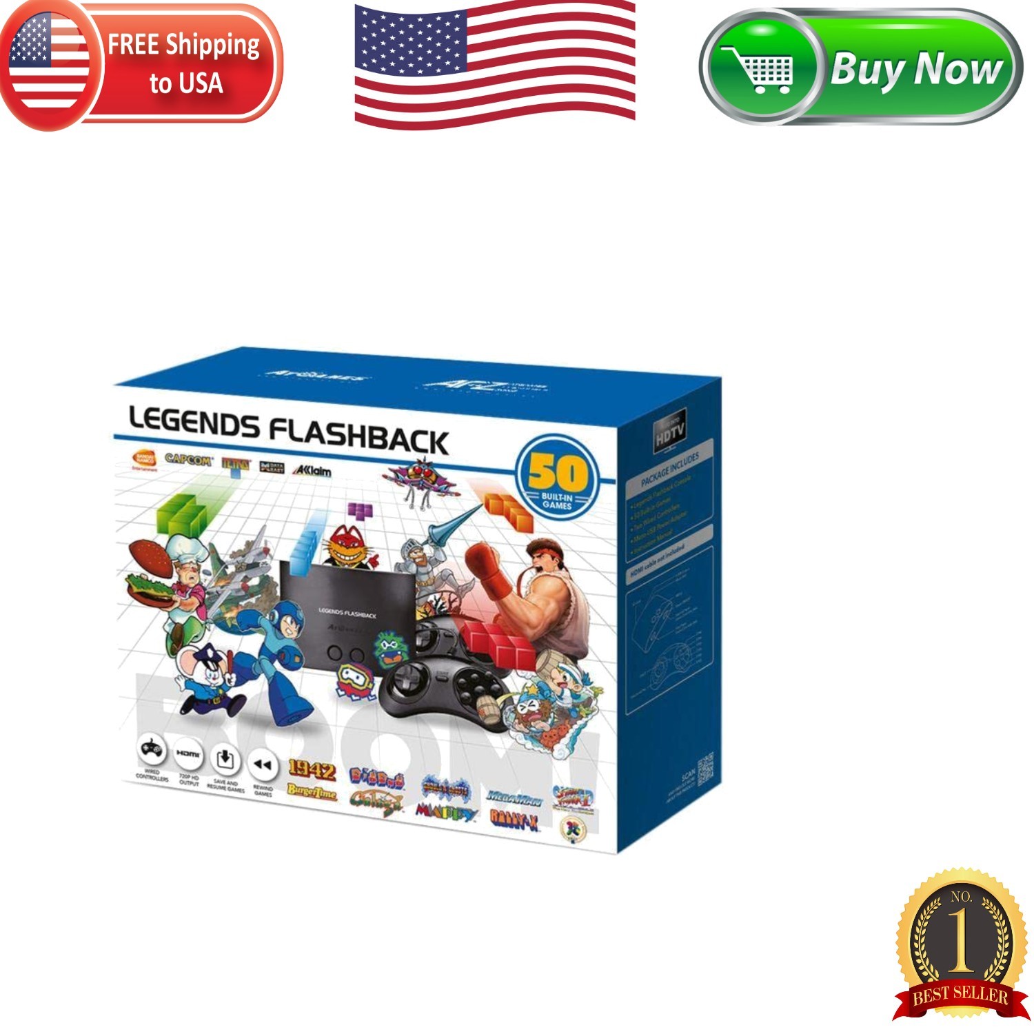 Multiplayer Fun: Legends Flashback Boom! HD Console with 50 Games & Controllers