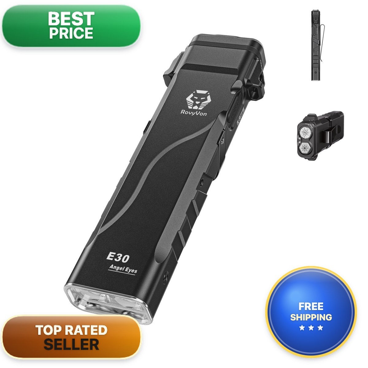 Rovyvon Angel Eyes E30 Flat Edc Flashlight Rechargable 2600 Lumens Dual Battery