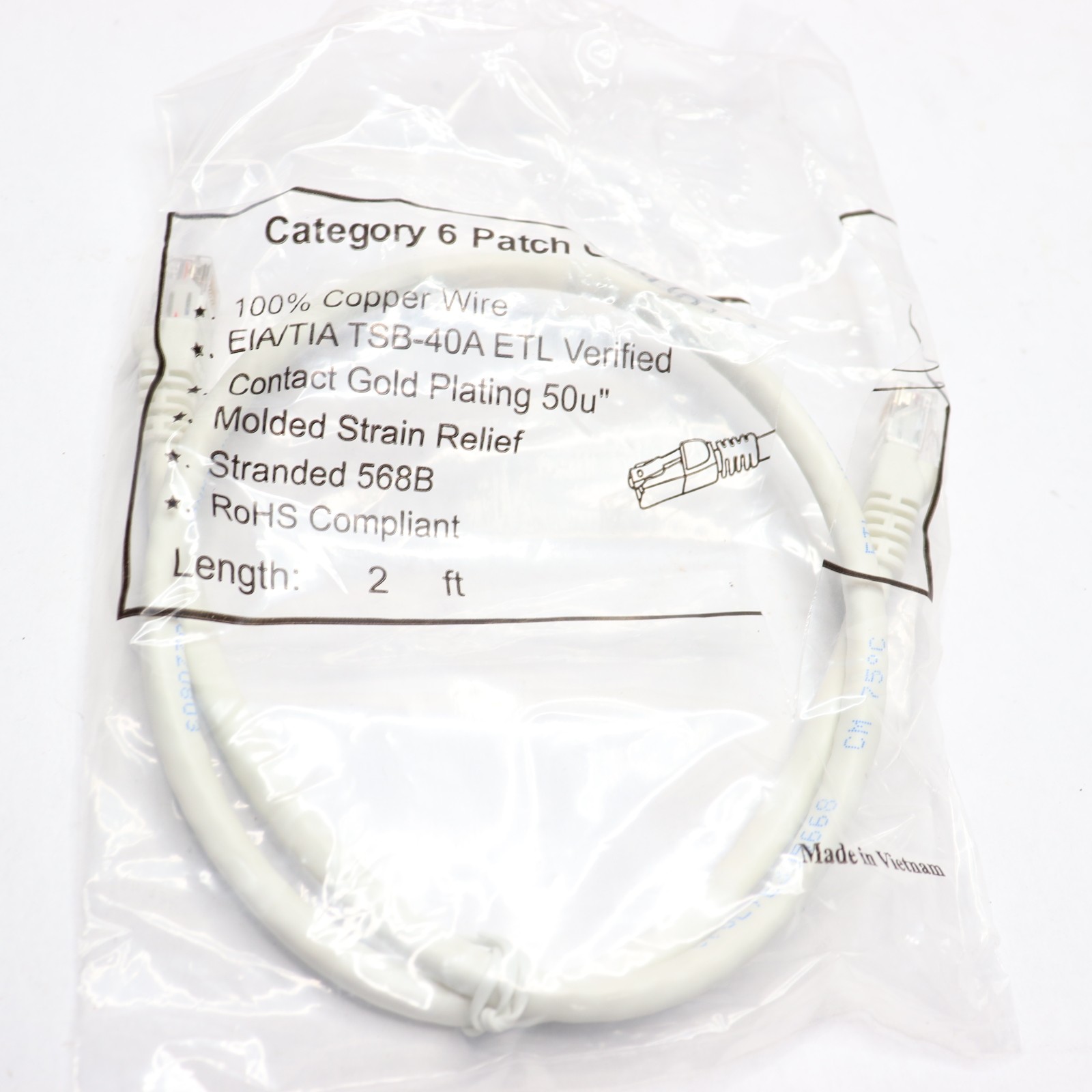 6 Patch Cord Copper Wire 50U 2 Ft. TSB-40A