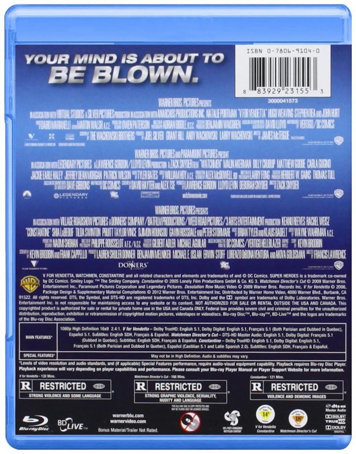 V for Vendetta / Watchmen / Constantine Blu-ray NEW
