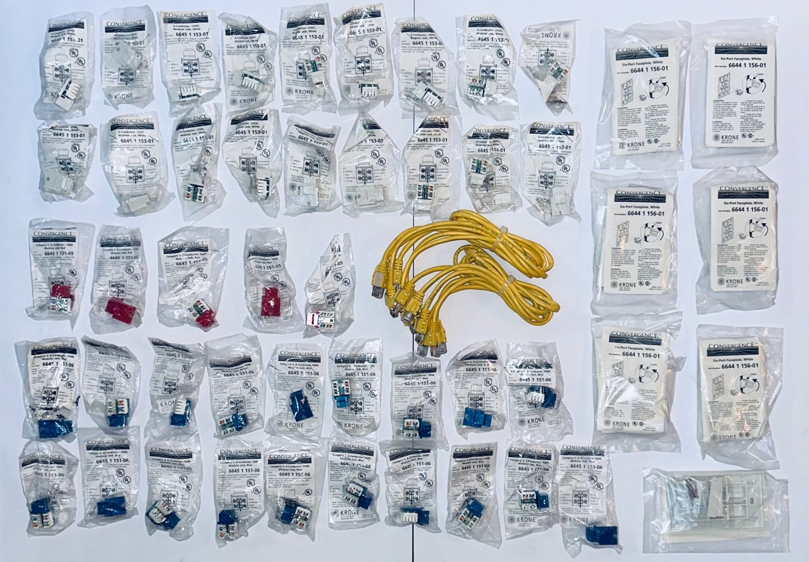 NEW KRONE Convergence Modular Jacks Faceplates Patch Cables LOT 55 PCS - Sealed