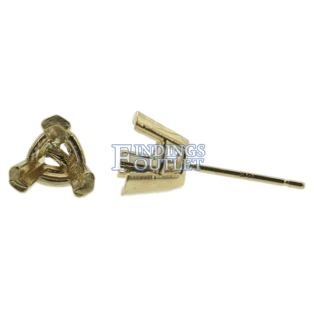 14k Yellow Gold V-End Trillion Stud Earring Mounting Setting Push Back Post USA